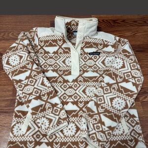 Columbia Tan and White Geometric Fleece Pullover